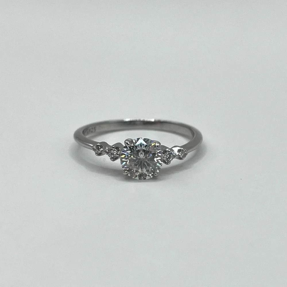Moissanite Round Brilliant Sterling Silver Ring - Picture 2 of 6